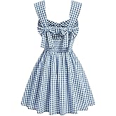 Floerns Women's Plaid Ruched Bust Sleeveless Vintage Bowknot Pleated Short Dresses