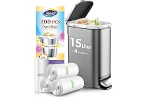 Teivio 15 Liter Small Garbage Bags 200 Counts Strong Trash Bags, Bathroom Trash Can Bin Liners,15L/4 Gallon Unscented Plastic
