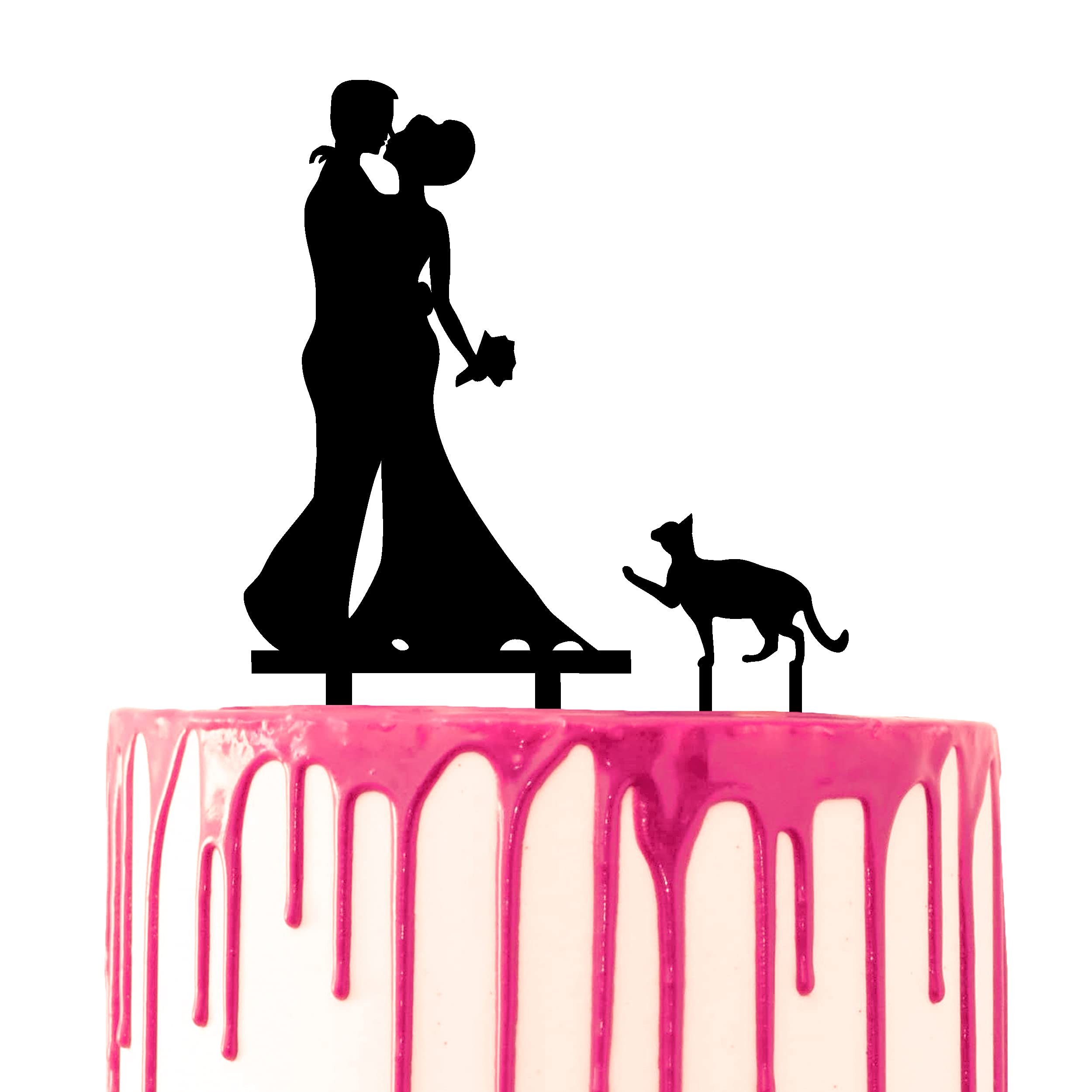 CARISPIBET cake toppers groom and bride kissing hugged with a pet cat at their side