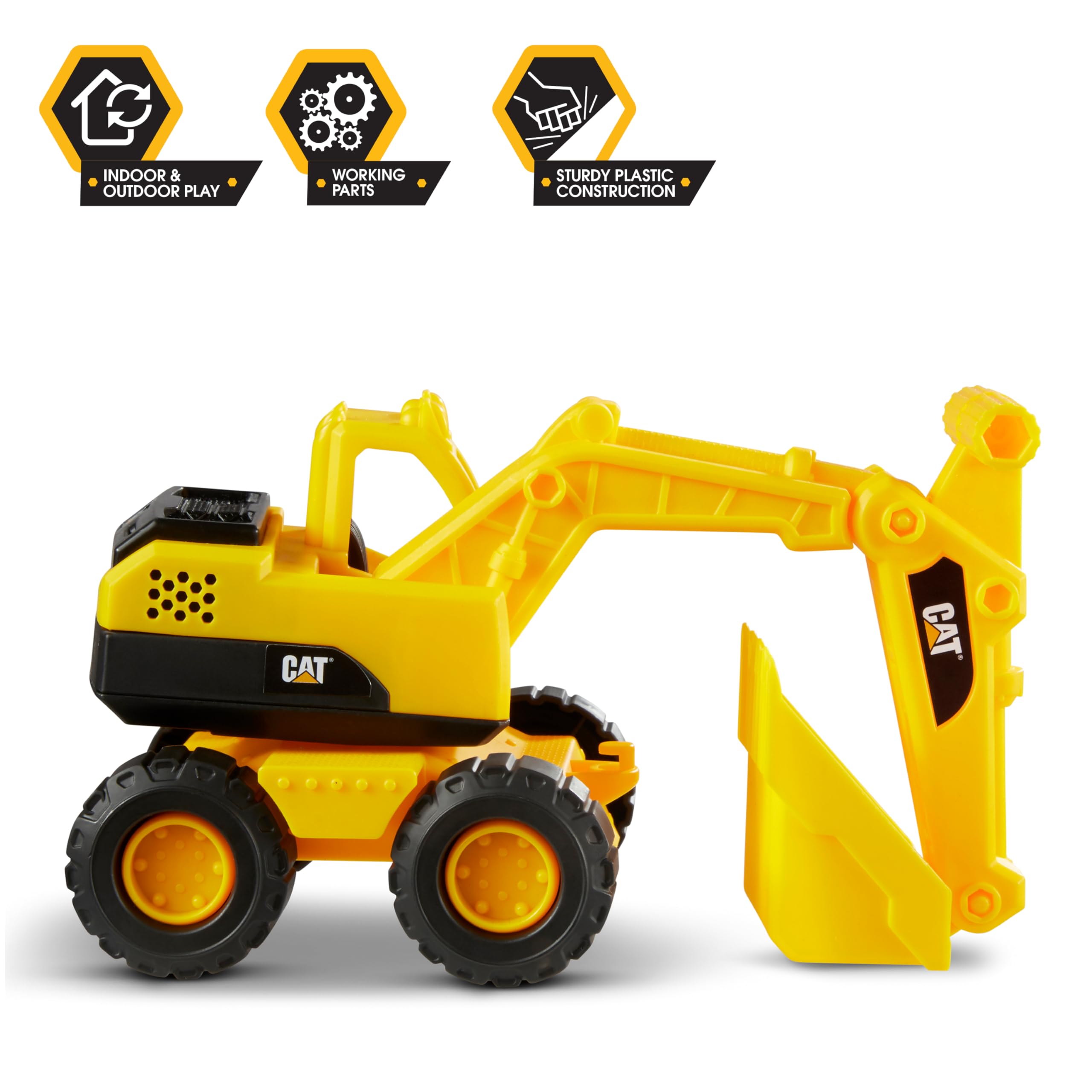 Cat Construction Fleet 10” Excavator Toy – Heavy‑Duty Plastic, Working Boom & Bucket, Free‑Rolling Wheels, Indoor/Outdoor Sandbox Vehicle for Toddlers & Kids Ages 2 +
