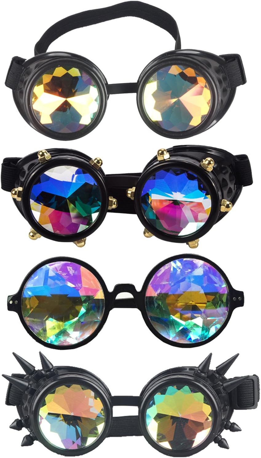 Kaleidoscope Rave Rainbow Crystal Lenses Vintage Goggles Glasses