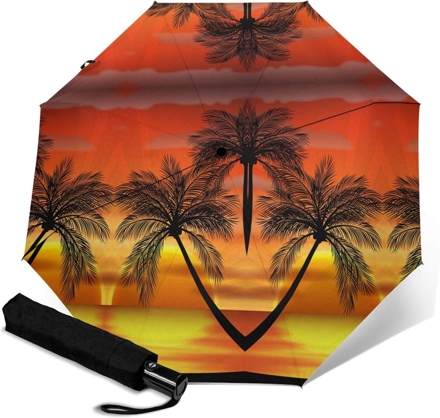 Coconut Tree Windproof Travel Umbrella Automatic TriFold