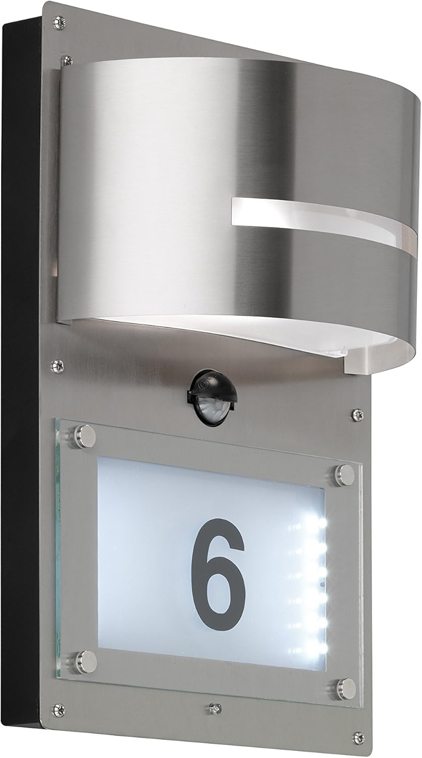 WOFI Hausnummernleuchte, Metall, E27, 14.7 W, Edelstahl Gebürstet Roh, 12.5 x 22 x 32 cm