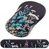 Mouse Pad Wrist Support, Laokiiy 2 in1 Keyboard Wrist Rest+ Ergonomic Mouse Pad, Non-Slip Wrist Rest for Computer Keyboard, Made Easy Typing & Relieve Wrist Pain(Flower)