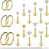 Kridzisw 16G Lip Labret Medusa Rings Studs Internally Threaded 316L Surgical Steel Snake Bite Lip Rings Flat Back Catilage Tragus Helix Daith Earrings Piercings Jewelry for Women Men 8mm