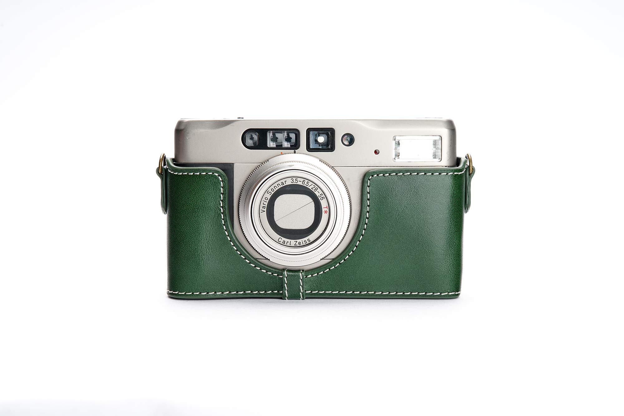 Case for Contax TVS II, Zakao Handmade Genuine Real Leather Half Camera Case Bag Cover for Contax TVS II with Hand Strap (Green)