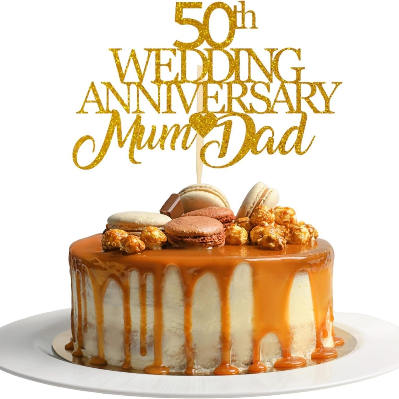 50th Wedding Mum & Dad Glitter Card Cake Topper Golden Anniversary Toppers (GOLD)