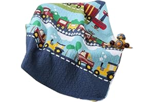 ABREEZE Train Coverlet Quilt Bedspread Throw Blanket for Kid's Girl & Boys Bed 100% Natural Cotton Bedding 55 X 75 inches