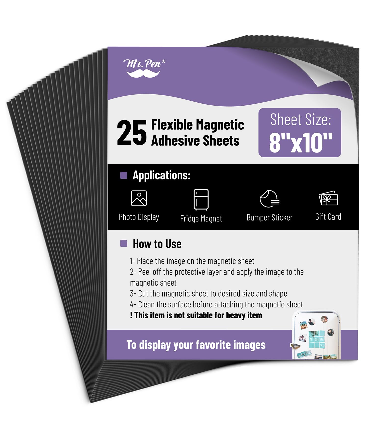 Photo 1 of Mr. Pen- Adhesive Magnetic Sheets, 8" x 10", 25 Pack, Magnetic Sheets with Adhesive Backing, Magnetic Sheets, Flexible Magnetic Sheet, Picture Magnets, Cuttable Magnetic Sheets