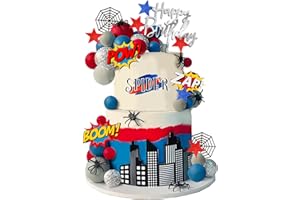 ZXSWEET Spider Cake Topper with Spiders Webs Balls Stars Building Happy Birthday Cake Decorations for Boys Men Birthday Party Baby Shower Supplies