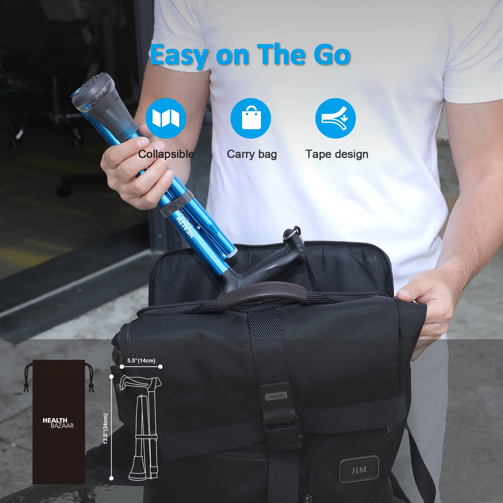 All Terrain Walking Cane for Men & Women, Lightweight, Foldable, Adjustable, Shock Absorption, Collapsible, Air Cushion Cane Tip Walking Stick for Seniors & Adults