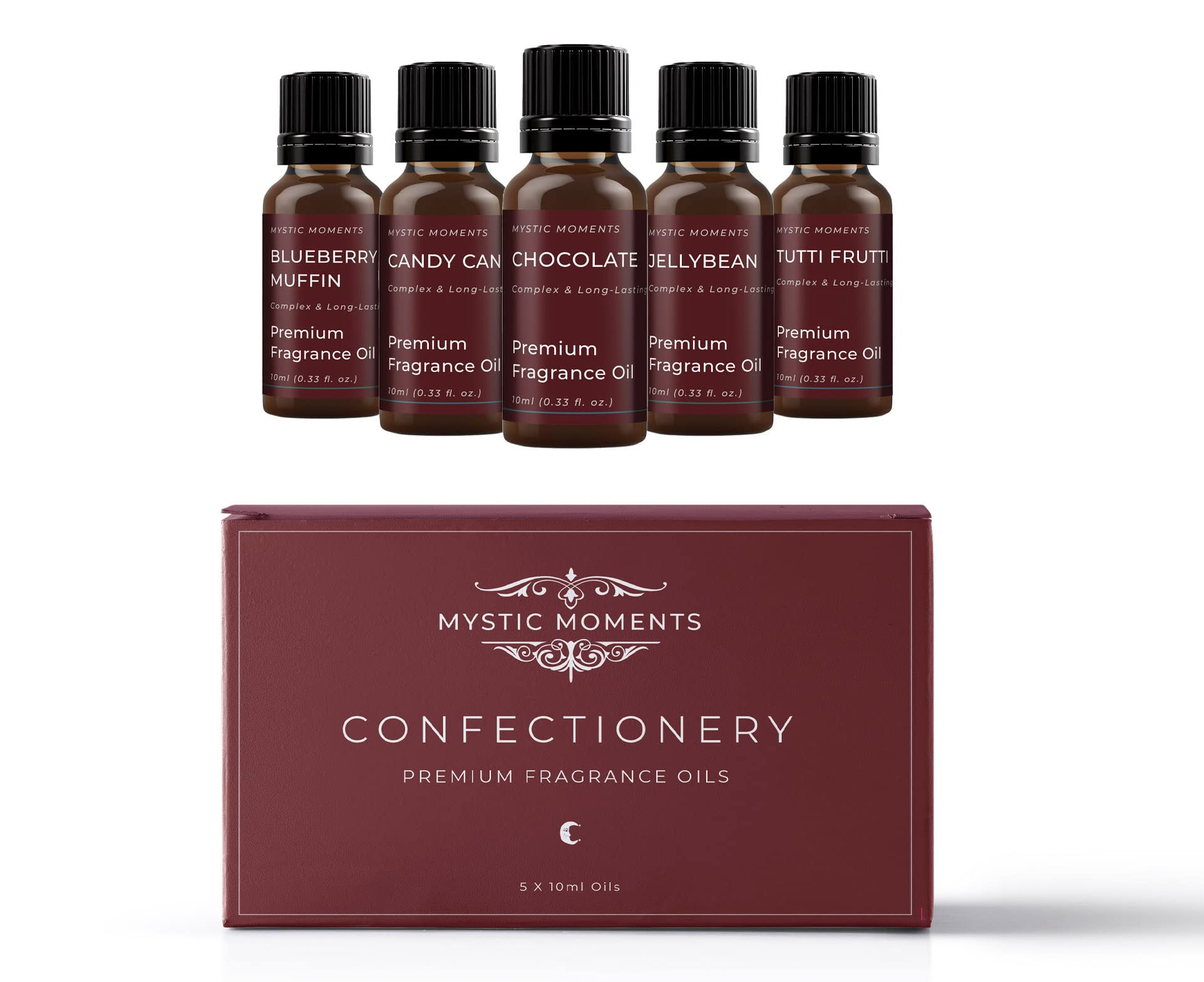 Mystic Moments | Confectionery Fragrant Oil Gift Starter Pack 5x10ml | 5 Sweet Candy-Inspired Fragrance Oils – Bubblegum, Candyfloss, Gummy Bear, Jelly Bean & Marshmallow | Fun Home Scent