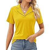 Rapbin Women's Polo Shirts Lapel Collar V Neck Short Sleeve Blouse Dressy Casual Tunic Tops