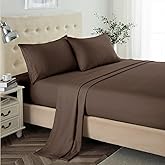 Lanest Housing King Sheet Set, 2400 Thread Count Soft Deep Pocket Microfiber Sheets, 4 Pieces Brown Bedding Sheets & Pillowcases
