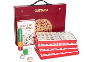 GUSTARIA Chinese Mahjong Game Set, Large (1.5") 144 Numbered Green Tiles, 2 Spare Tiles, Complete Mahjongg Set with Beautiful Carrying Travel Case