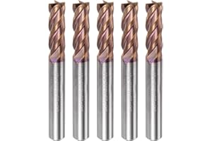 HARFINGTON 5pcs Carbide Square End Mills 6mm (15/64") Dia 6mm (15/64") Shank 50mm (2") Long HRC55 TiSiN Coated Micro-Grain Tu