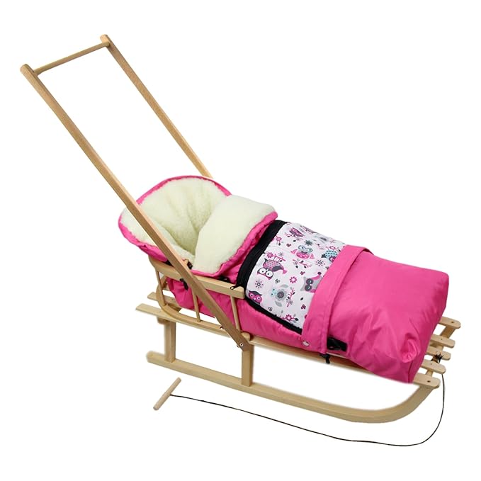 Rawstyle *KOMBIPAKET* SCHIEBESCHLITTEN mit Rückenlehne incl. Zugleine + WINTERFUSSSACK 3 in 1 aus Lammwolle für Kinderwagen -