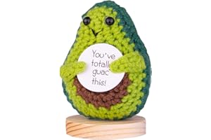 CoFuBcad Handcrafted Emotional Support Avocado Gift, Cute Avocado Knitted Doll Decoration with Front Card, Wooden Base for Birthday Encourage Funny Flower Language Gifts(A1)
