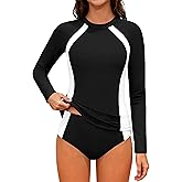 TyeSmo Girls Rash Guard Swimsuit Long Sleeve Swimsuit Color Block Two Piece Bathing Suit for Girls UPF 50+ Padded Swimwear