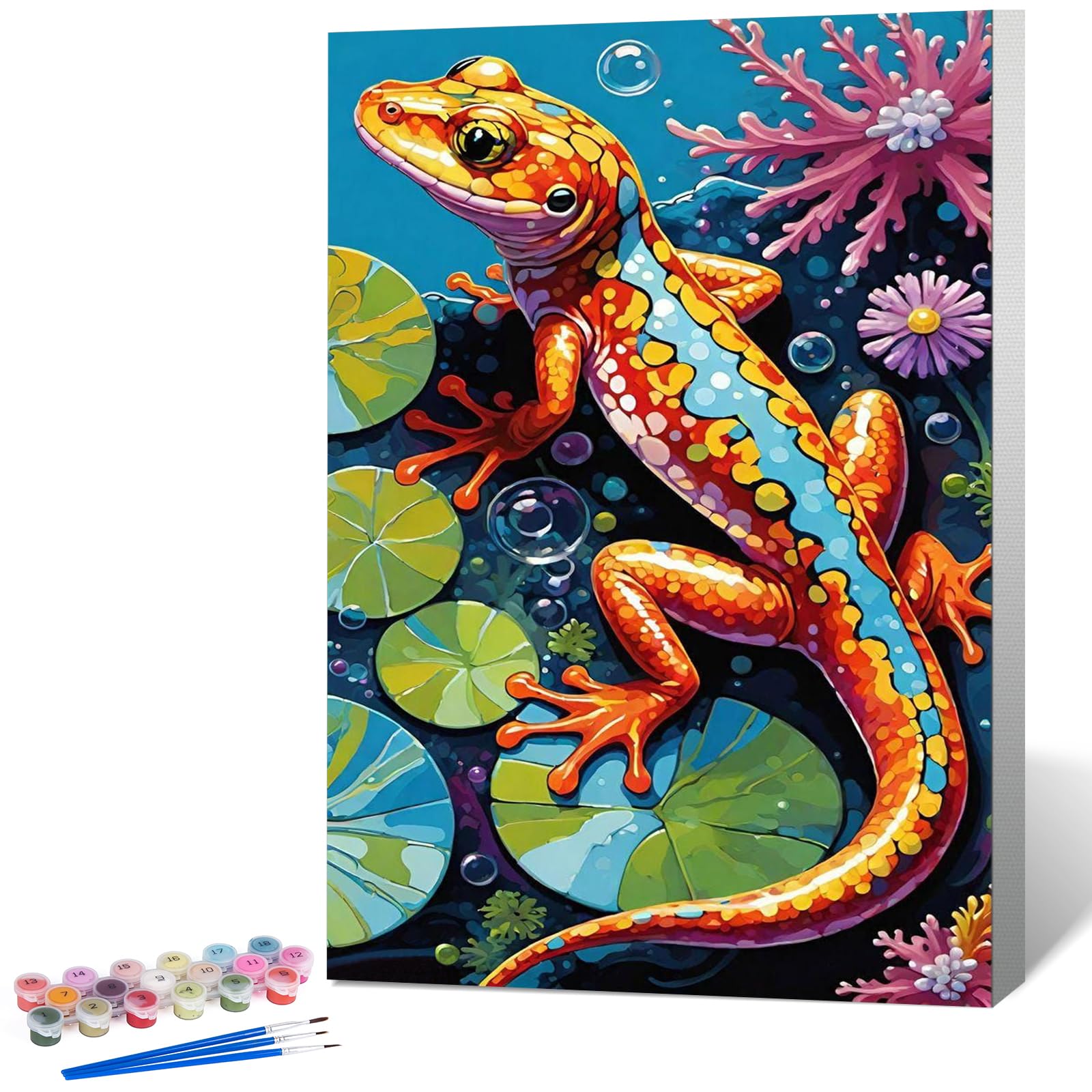 Paint by Numbers for Adults with Frame Animal, Painting by Numbers for Adults with Frame Chameleon, DIY Acrylic Framed Adult Paint by Number Canvas Kits, Perfect for Home Decor Gift 8 X 12 Inch