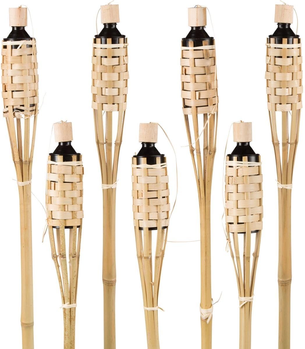 Island Tiki Bamboo Torch Bundle with Caps, 5 Feet / 60 Inch, Pack of 12