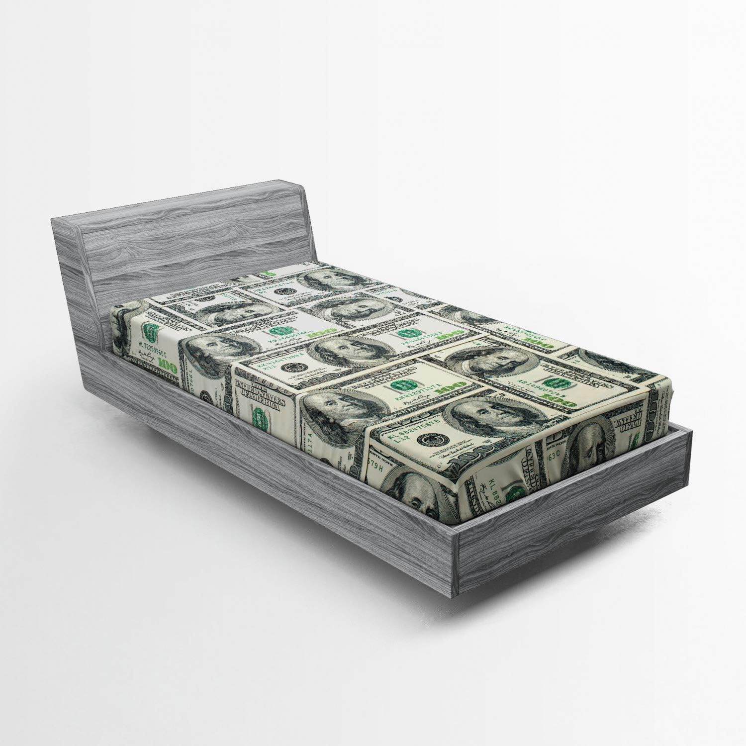 Amazon Com Ambesonne Money Fitted Sheet Dollar Bills Of United States Federal Reserve With The Portrait Of Ben Franklin Bed Cover With All Round Elastic Deep Pocket For Comfort Twin Xl Size Grey Green