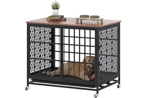 BOINN 42 inch Extra Large Dog Crate Furniture With Removable Trays, 3 Doors, 4 Wheels & 5 Locks - For Medium and Large Dogs