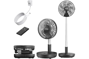 TriPole Portable Standing Fan Oscillating Fan with Remote, 9 Inch Foldable Quiet Travel Fan with Power Bank Function, 12000mAh Rechargeable Battery Operated Fan for Bedroom Outdoor Trip Camping, Black