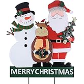 YEAHOME Outdoor Christmas Decorations, 3 Metal Snowman Santa Claus Deer Decorative Garden Stakes for Christmas Outdoor Yard, Xmas Signs for Home Outside Yard Lawn Porch Pathway Xmas Decor