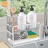 Sinnsally Kitchen Sponge Holder,2 Tier Sink Caddy Organizer with High Brush Holder,Stainless Steel Sink Box Dish Scrubber Holder,Soap Tray for Kitchen Counter Accessories & Storage Rack (Silver)