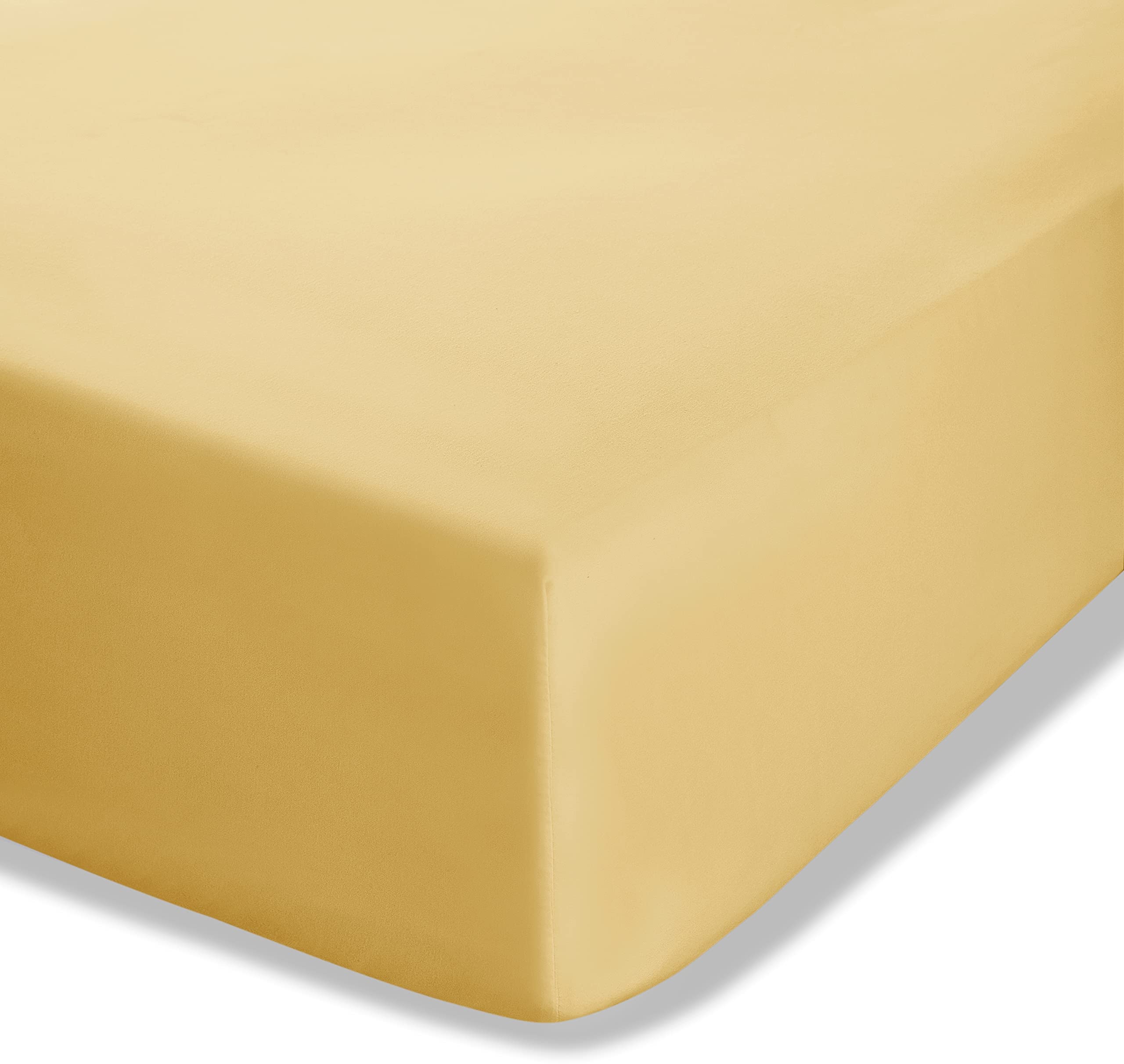 Catherine Lansfield Easy Iron Percale Combed Extra Deep King Fitted Sheet Ochre Yellow