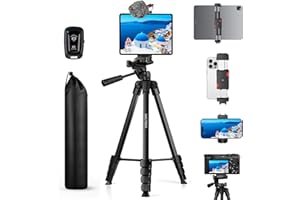 MACTREM iPhone iPad Tripod Stand, 67" Phone Tripod for iPad Tablet Camera with 2 in1 Holder Remote Carry Bag, Aluminum Extendable iPhone Stand for Video Recording/Selfies/Live Stream/Vlogging