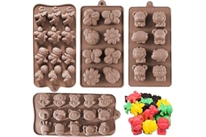 MYTOAU 4 Pack Chocolate Molds Silicone, Candy Molds Small Animal Insect& Flower Shapes Non-Stick,Reusable Chocolate, Gummy, J