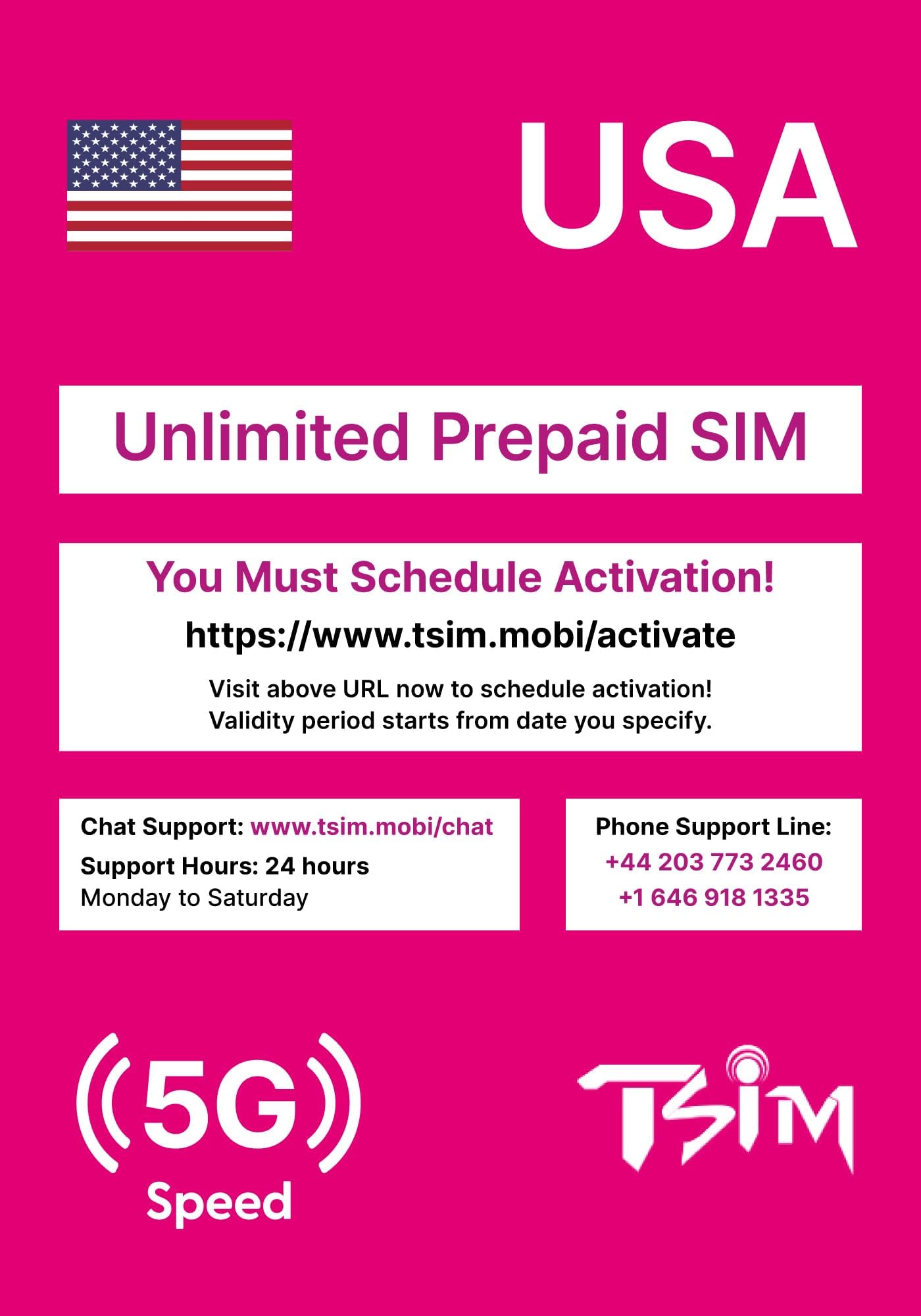USA SIM Card for Travel to the USA. PrePaid. T-Mobile network with Unlimited Data, Calls and Texts. New Upgraded 5G SIM Card! (7 Day)