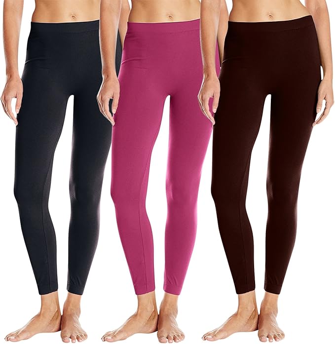 Real Essentials 3 Pack Women's Basic Leggings One Size Black,Pink