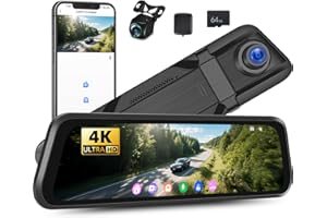 4K Mirror Dash Cam Front and Rear View Dual Cameras 9.66 inch HD Rearview Mirror for Cars & Trucks, Driving Recorder GPS Posi