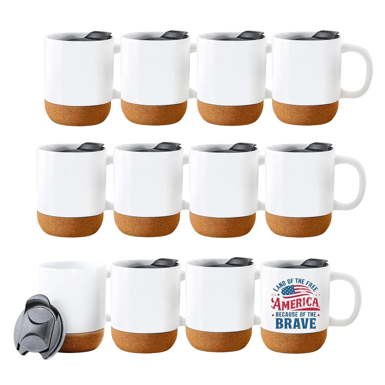 Photo 1 of ***PARTIAL ONLY***
Lilsofee 12 Pack 15 oz Sublimation Mugs with Cork Bottom and Splash Proof Lid White Tumbler Ceramic Coffee Cups for Latte Hot Cocoa Glossy