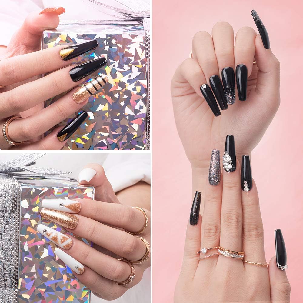 Beetles Black Gold Glitter Gel Nail Polish Set - 6 Colors White Silver Rose Glitter Gel Polish Kit Soak Off Nail Gel Kit, 7.3 ml Each Bottle Christmas Gel Nail Art New Year Holiday Gifts Box : Beauty