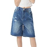 Handfrog Girls Jeans Shorts Ripped Denim Bermuda Elastic Waist Bottom Trendy Cotton Summer Clothes for Kids