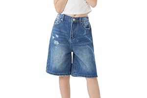 Handfrog Girls Jeans Shorts Ripped Denim Bermuda Elastic Waist Bottom Trendy Cotton Summer Clothes for Kids