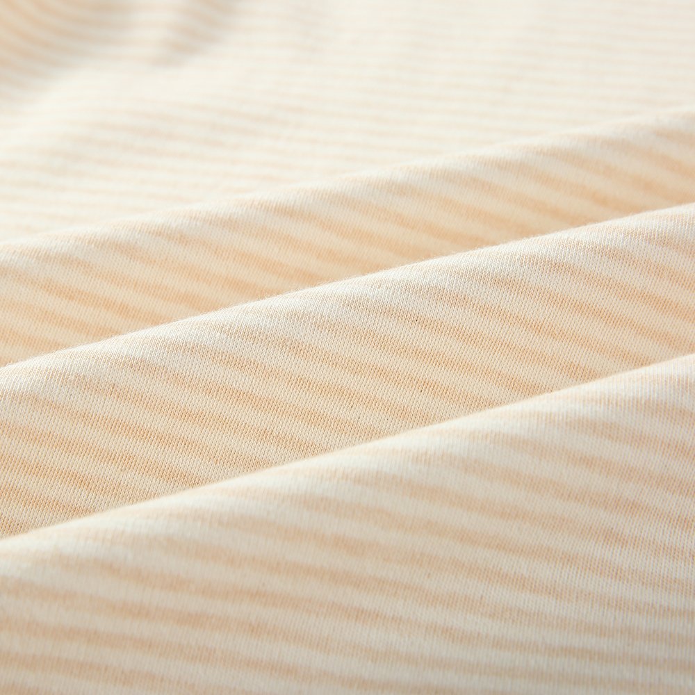 Baby Snap Striped Long Sleeve Onesie Organic Color Cotton Bodysuit (Height 73, Apricot Ear)