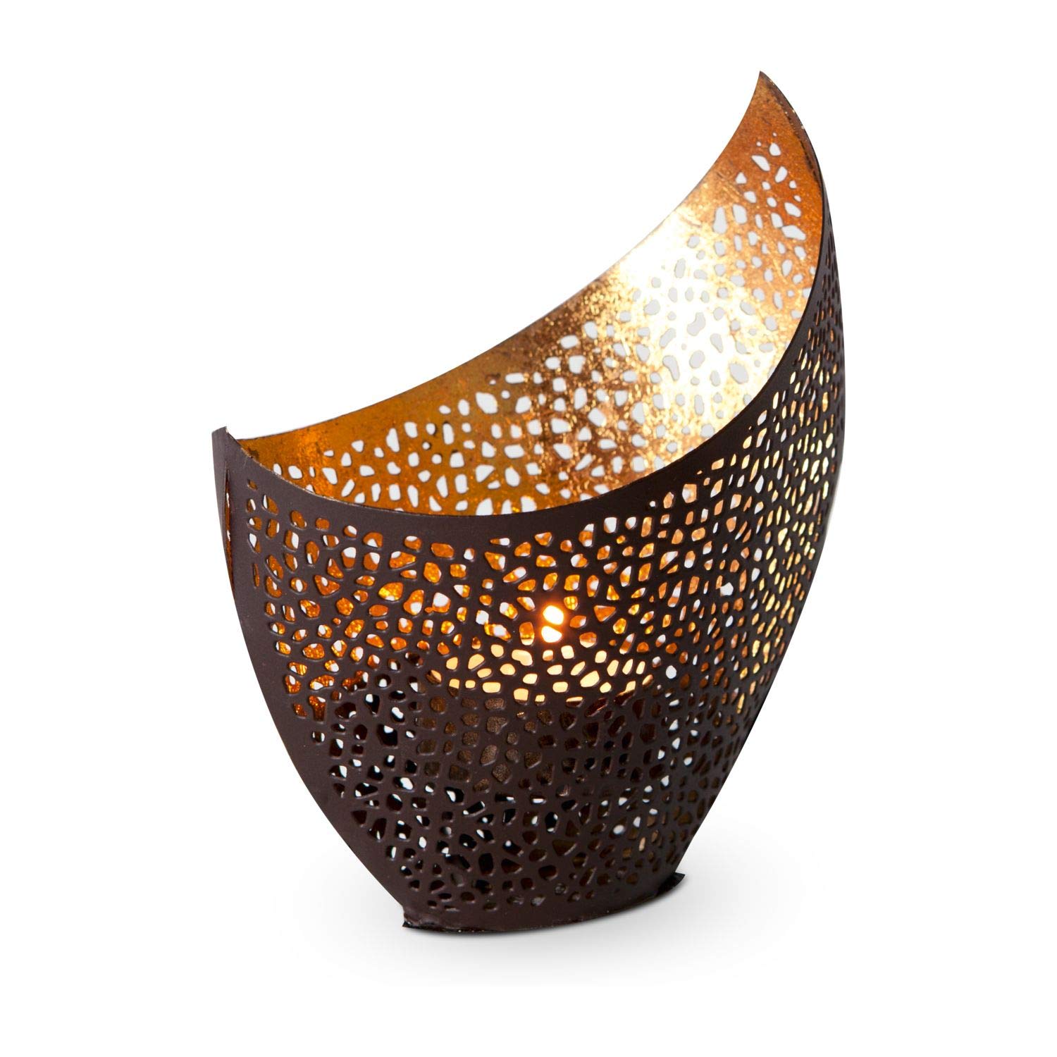 ROMINOX Tealight Holder, Metal - Satin Finish, Brown/Gold, 11 x 8 x 14.5 cm