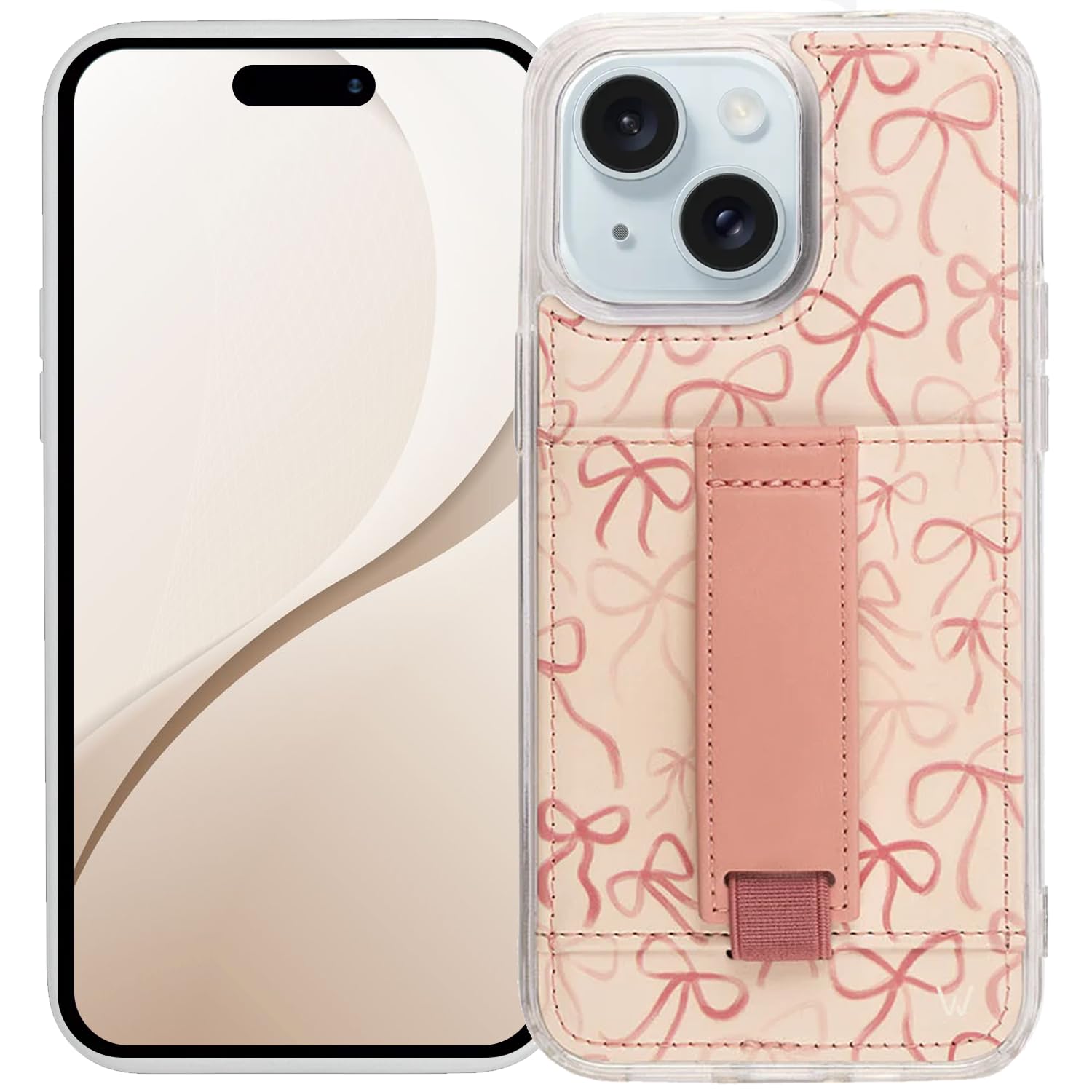 Walli Cases for iPhone 14 Case Aesthetic Wallet Phone Case Card Holder, Securely Holds up to 2 Cards - Cute, Trendy Phone Cover for Women, fits iPhone 14, with Kickstand & Finger Strap Image