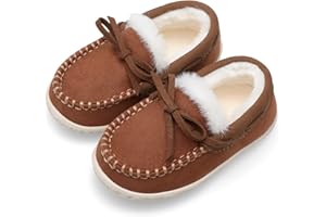 Scurtain Unisex Kids Toddler Slippers Suede Moccasin Slippers for Boys Girls Baby Lined with Warm Fur