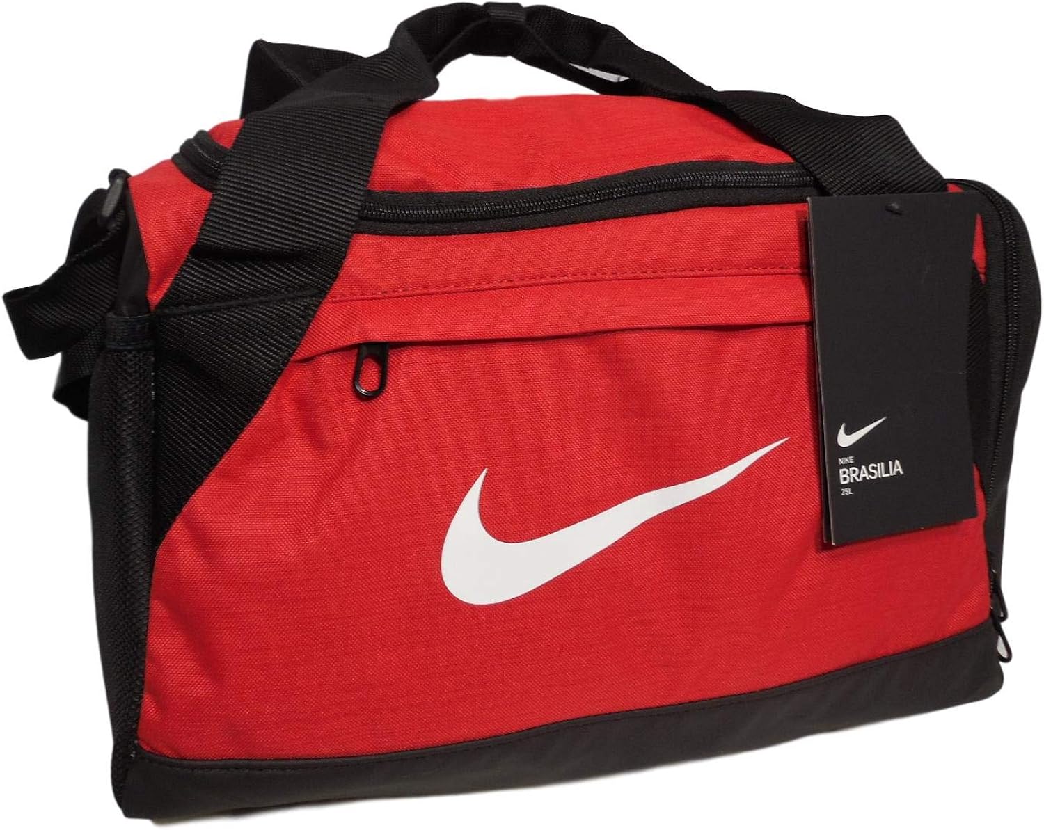 Nike BRASILIA Sport Duffel Gym Bag, XS Red/Black, 16" x 9