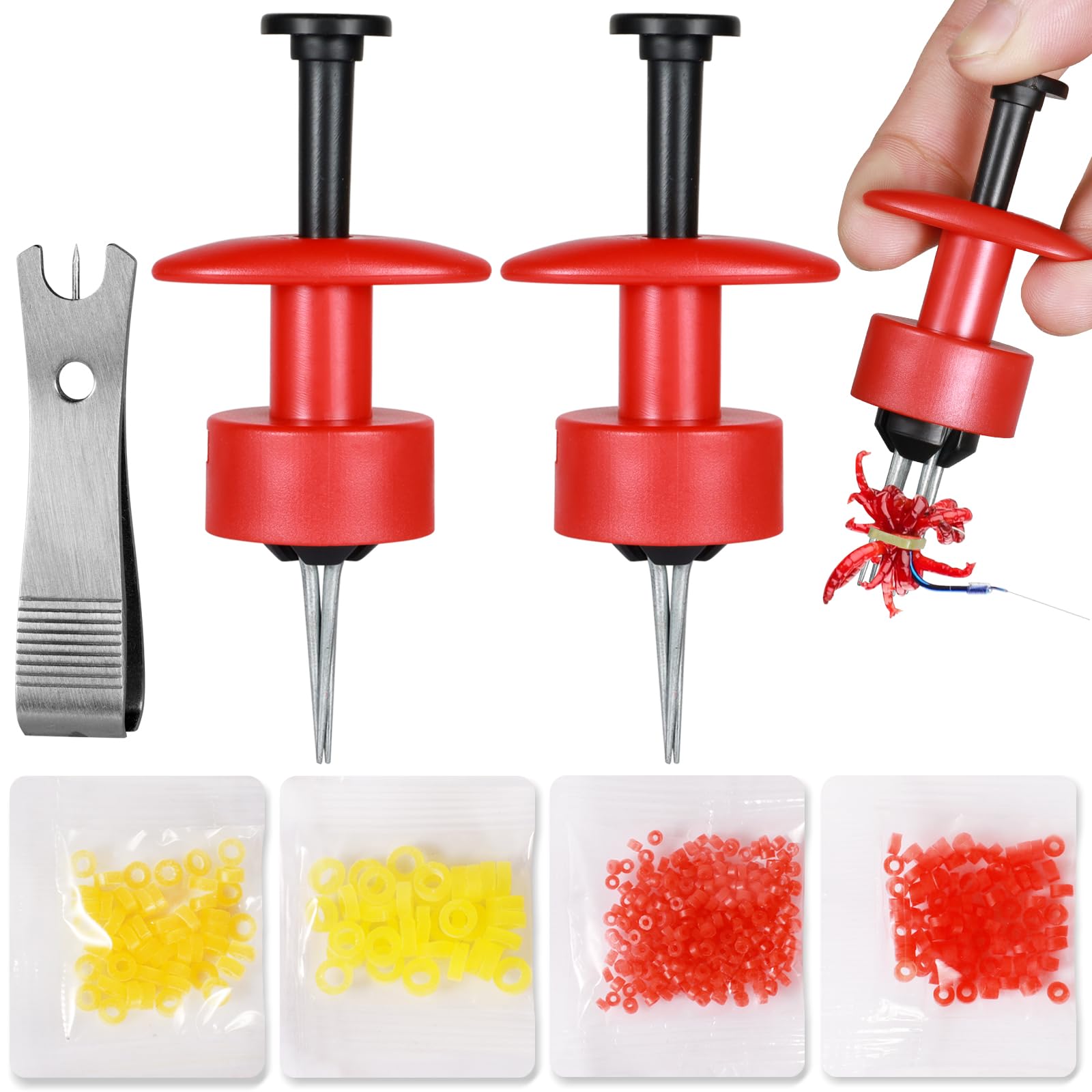 Annyswit 1120 Pcs/5 Sizes Micro Bait Bands for Fishing with 2 Pcs Bander Tool & Metal Fishing Line Clipper Pellet Bands Rubber Rings for Pellets Live Worms Fishing Bait for Outdoor Carp Match Fishing