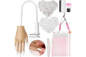 Haozher Practice Hand for Acrylic Nails, Flexible Practice Nail Hand Fingers Fake Hand for Nails With Moveable Stand, Silicone Hand for Nail Practice,Upgrade Mannequin Hand for Nails Kit for Beginners