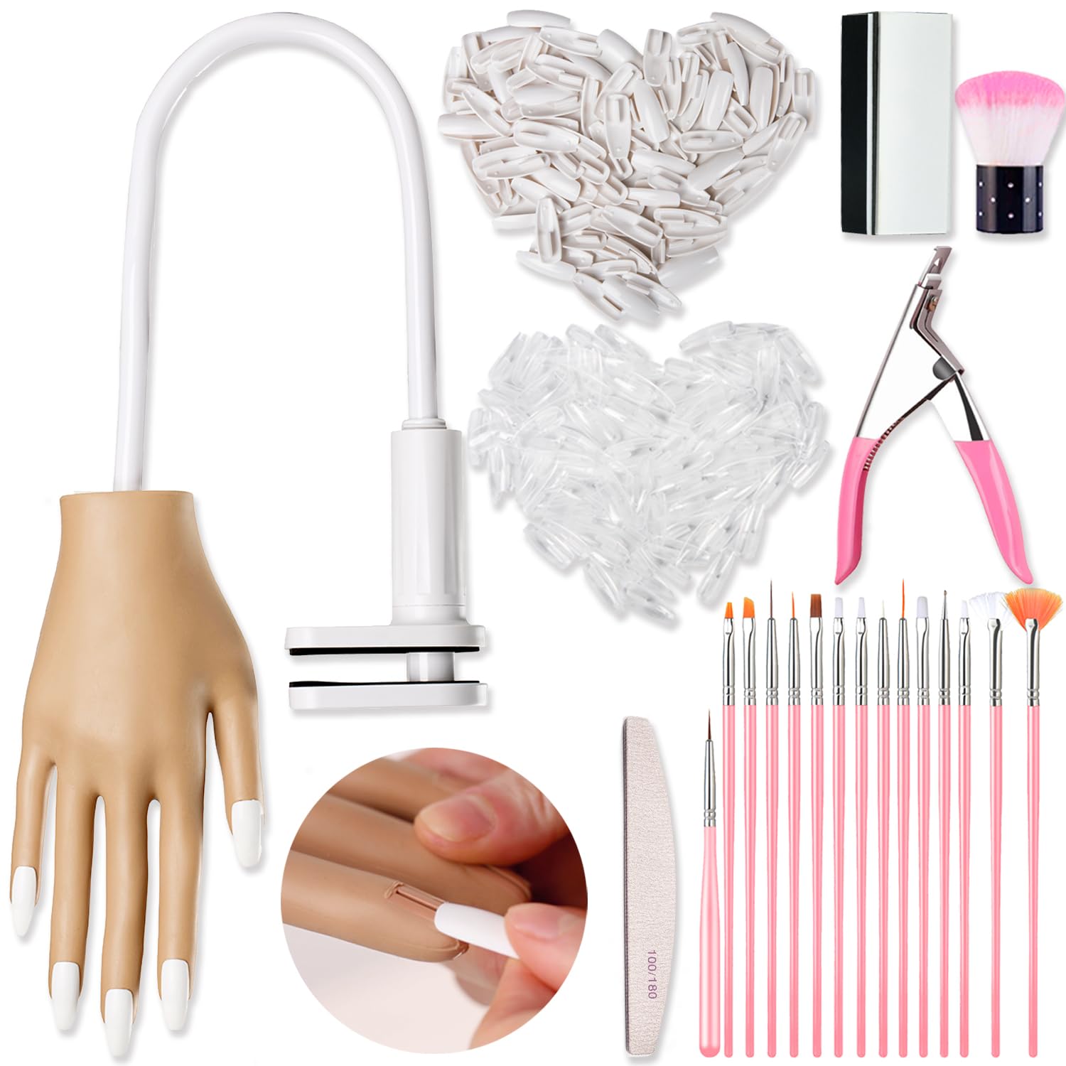 Photo 1 of Haozher Practice Hand for Acrylic Nails, Flexible Practice Nail Hand Fingers Fake Hand for Nails With Moveable Stand, Silicone Hand for Nail Practice,Upgrade Mannequin Hand for Nails Kit for Beginners