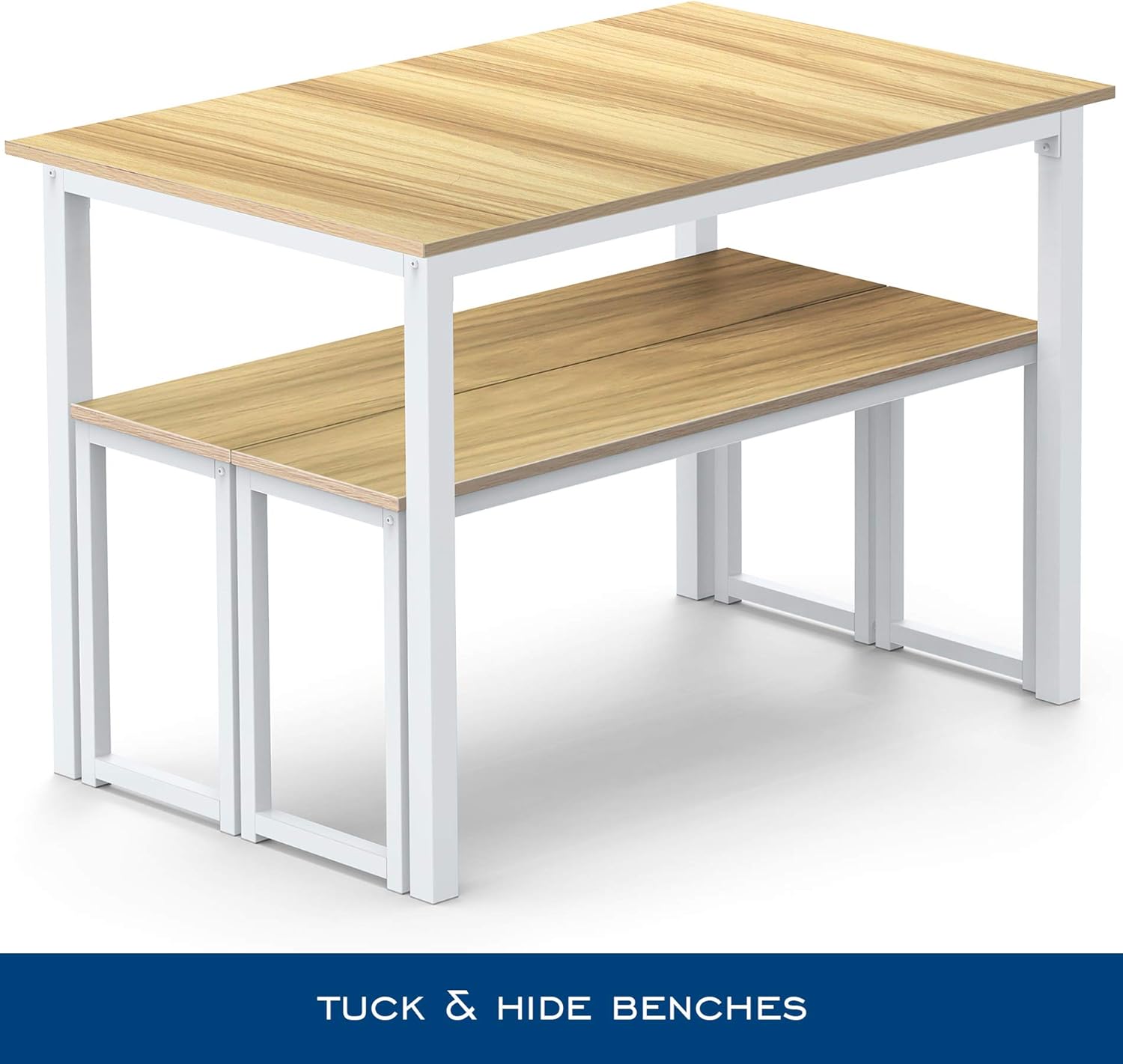 HOMURY 3 Piece Dining Table Set Breakfast Nook Dining Table with Two Benches,White: Furniture & Decor