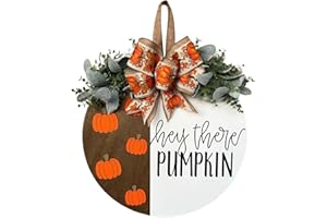 JXUEYCH Hey There Pumpkin Welcome Hanging Sign Front Door Decor Fall Decorative Wooden Welcome Sign Rustic Porch Decoration for Home Office Garden Farmhouse 12 Inch